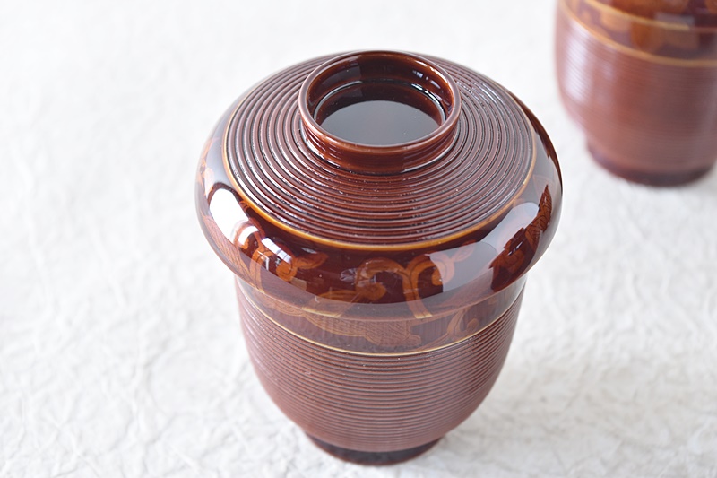 輪島塗 白檀塗 岡本陽斎 龍と花 小吸物椀 5客セット - 生活骨董と古布