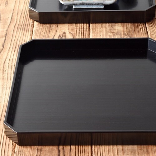 塗師 大橋荘兵衛 桐角折敷 5枚 黒塗隅切会席膳 天然木製漆塗 茶懐石