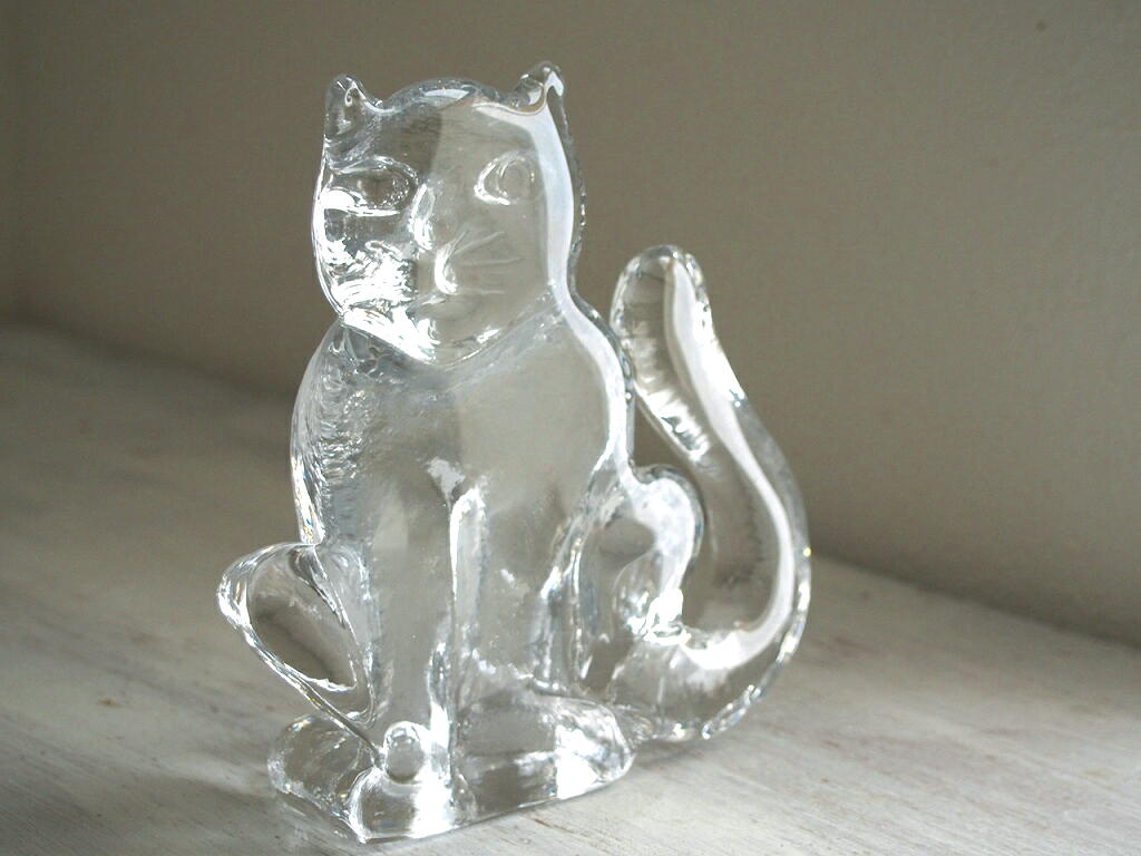 北欧ヴィンテージガラス KOSTA BODA クリスタルのネコの置物