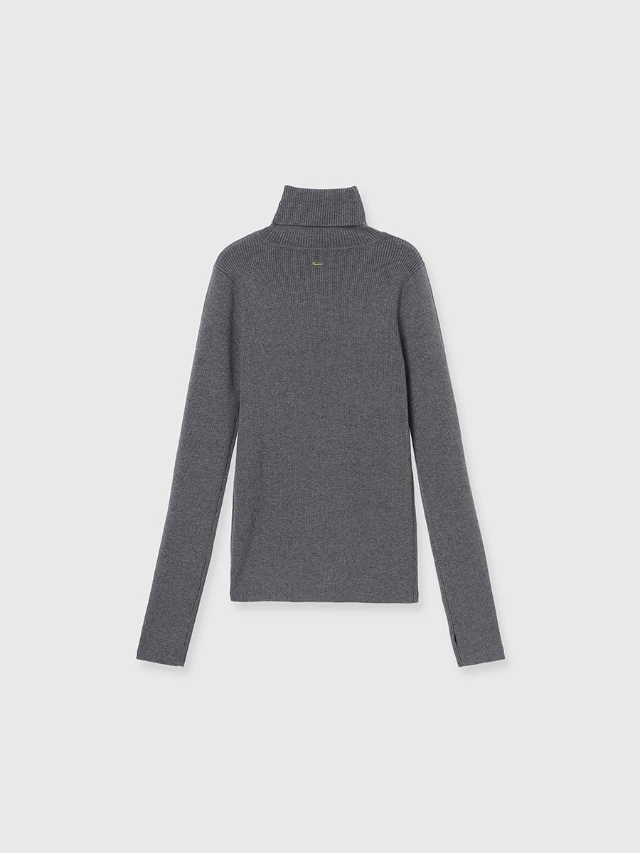 シルクカシミアブレンドフィットリブタートルニット