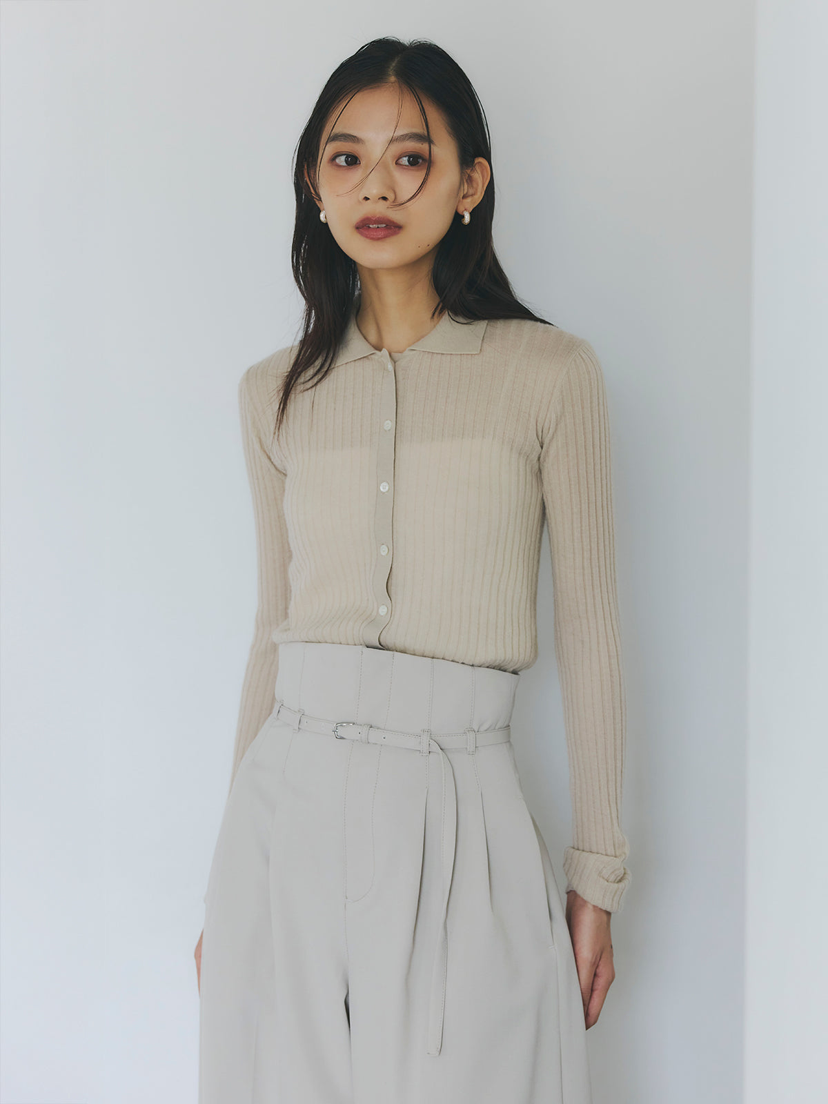 カシミヤ100ニットシャツカーディガン