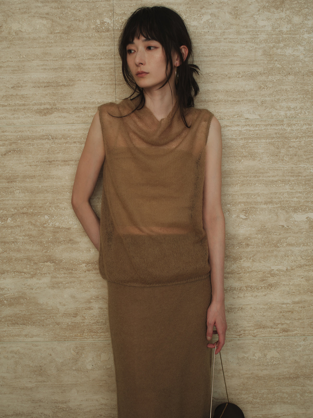 モヘアドレープニットトップス