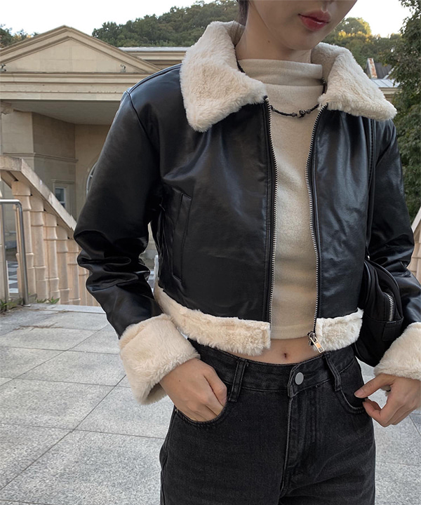 クロップドフェイクファームートンジャケット | ファッション通販