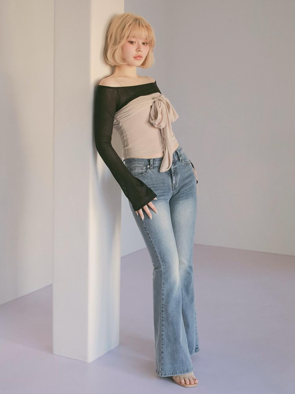 ANDMARY】Heart hip flare denim