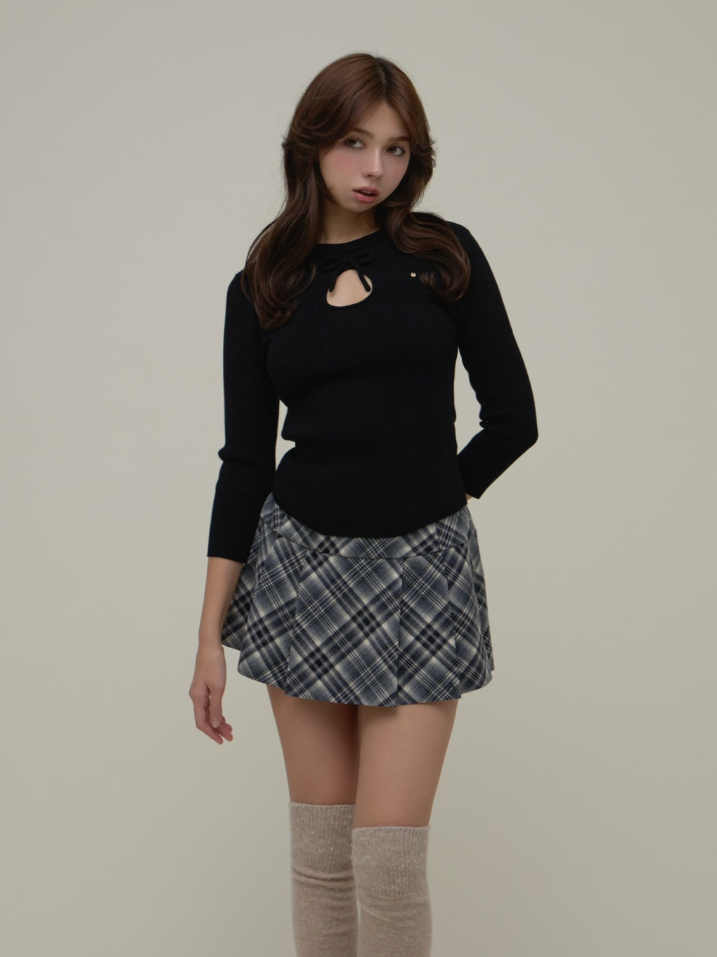 ANDMARY】Coco check mini pleats skirt