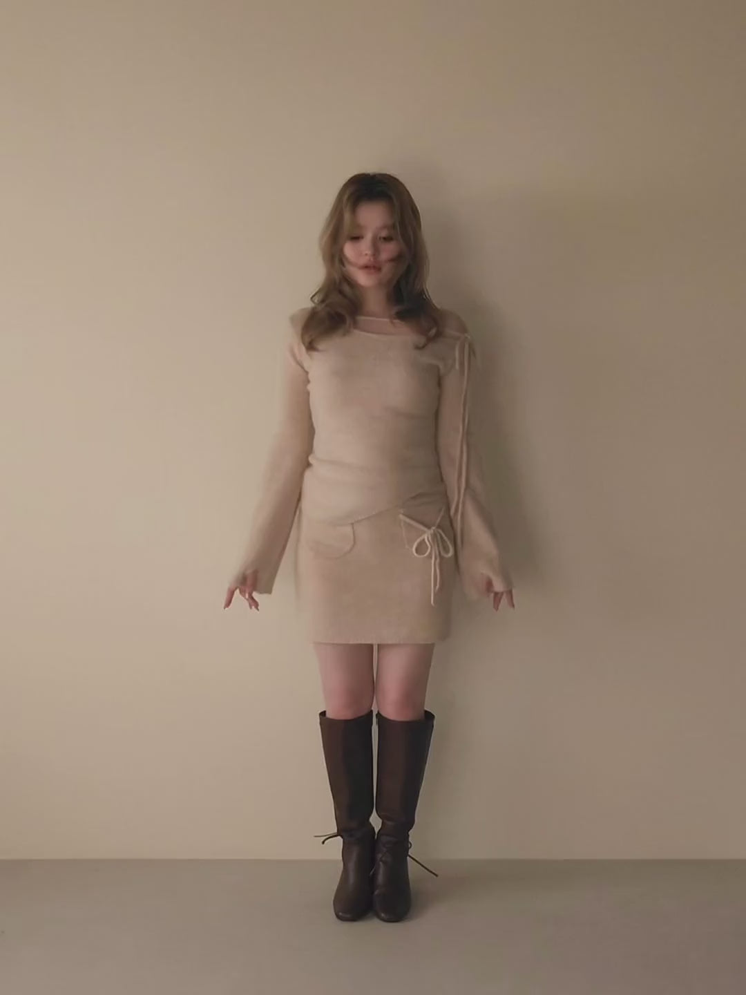 ANDMARY】Furry racoon knit set up