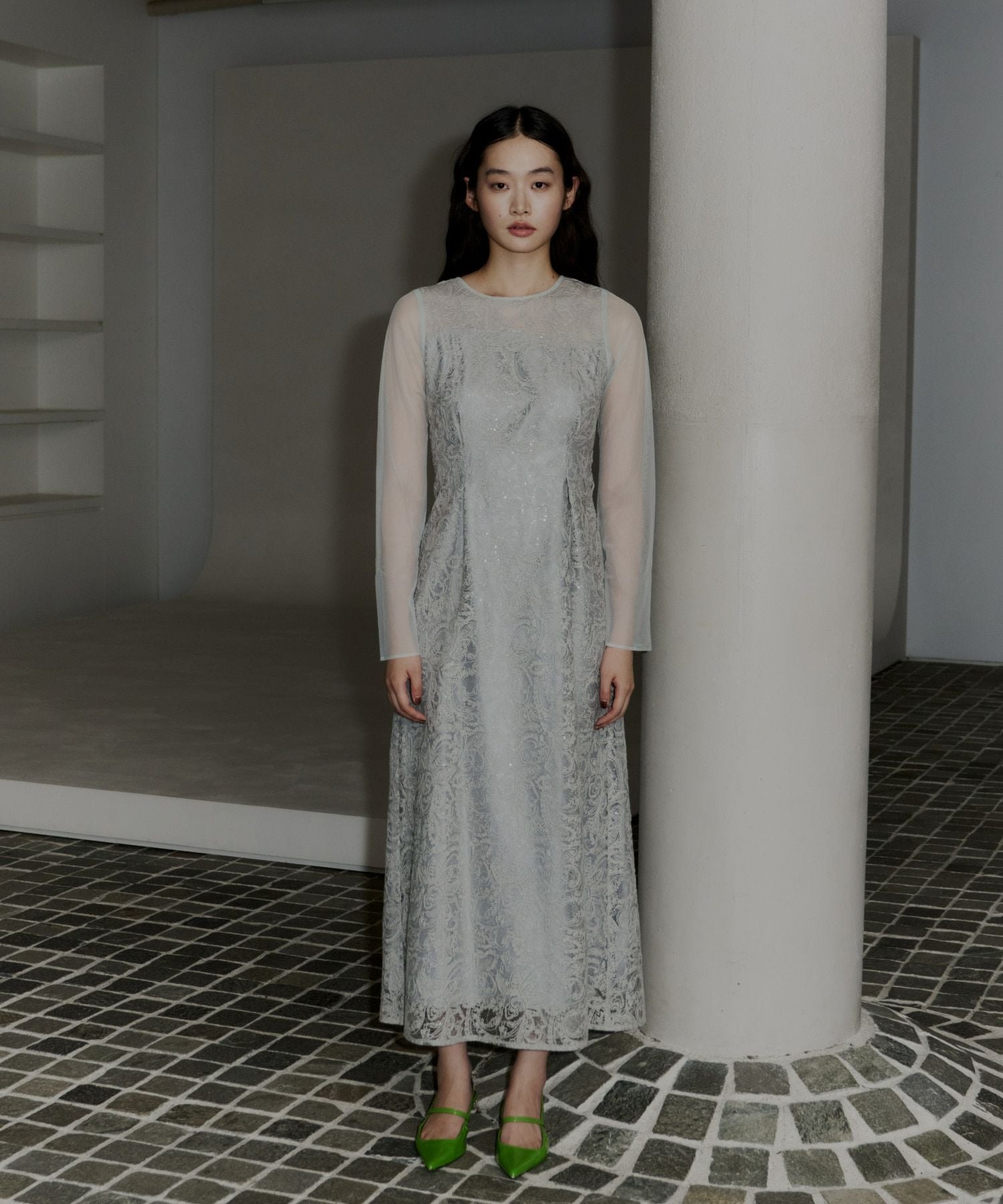 leaf embroidery back design dress | ANDRESD