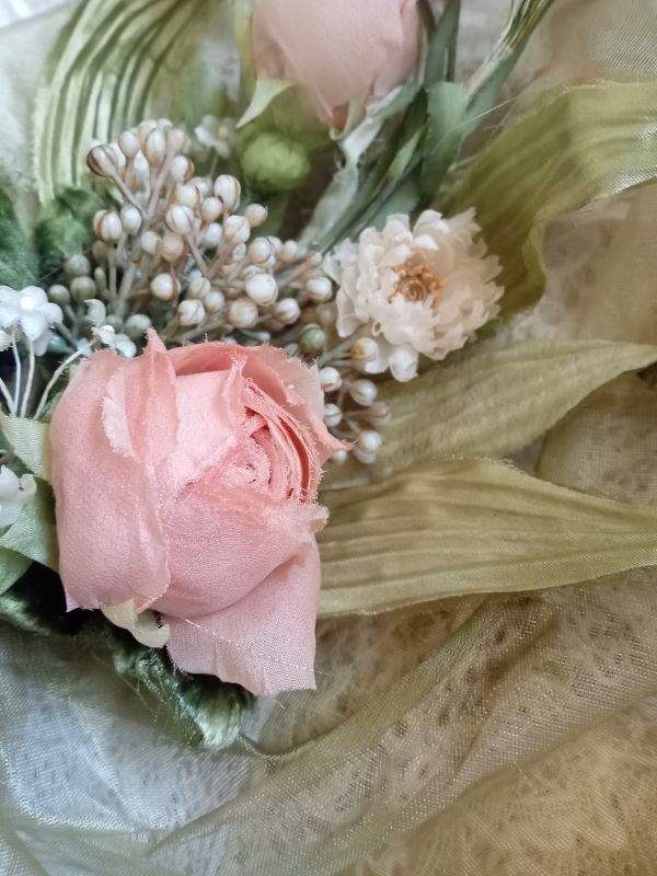 アンティーク調ピンクローズ シルク染め花ブーケ ※1点物作品