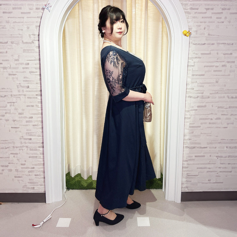 大きいサイズ レディース｜□レース袖のドレスワンピース (LL/3L/4L/5L