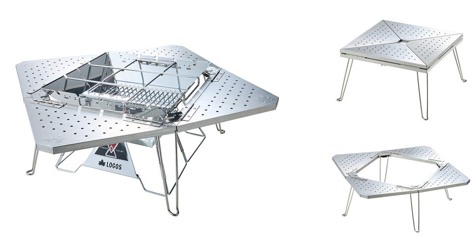 ロゴス、焚き火台と組み合わせて囲炉裏にもなる一台二役の耐熱テーブル