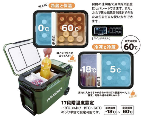 ハイコーキ、アウトドアで保温と保冷同時にできる大容量の冷温庫