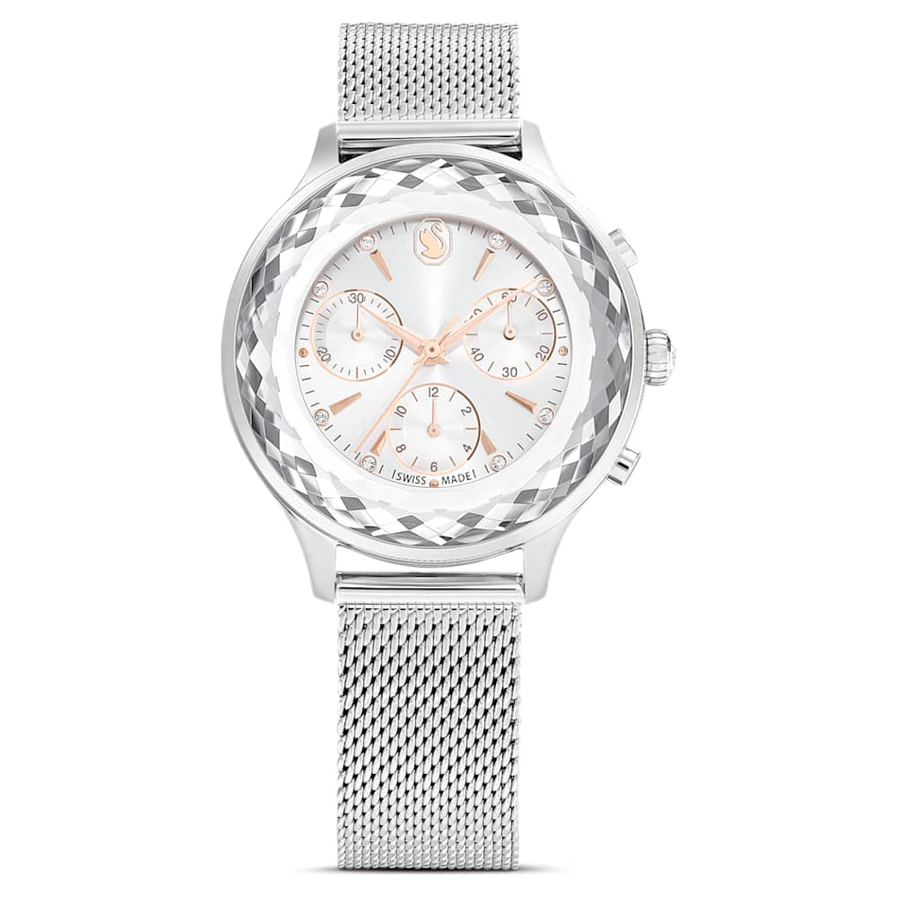 Nova chrono watch, Swiss Made, Metal bracelet, Silver tone