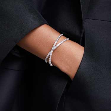 Hyperbola cuff, Infinity, White, Rhodium plated | Swarovski