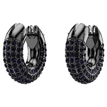 Dextera hoop earrings, Small, Black, Ruthenium plated | Swarovski