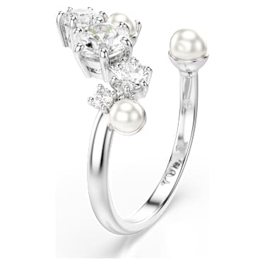 Constella open ring, Crystal pearl, Round cuts, White, Rhodium plated