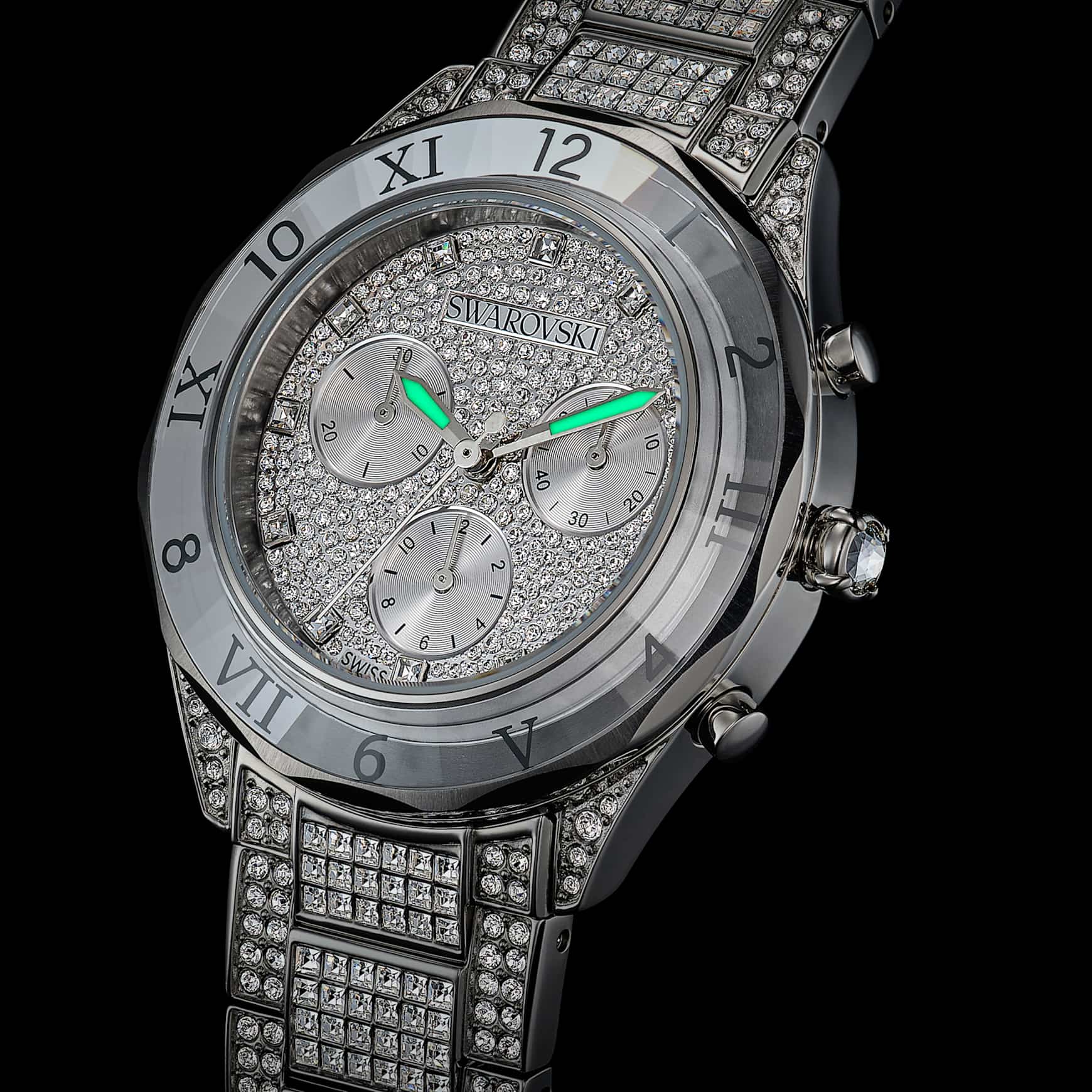 Swarovski Dextera lux watch, Swiss Made, Metal bracelet, Silver