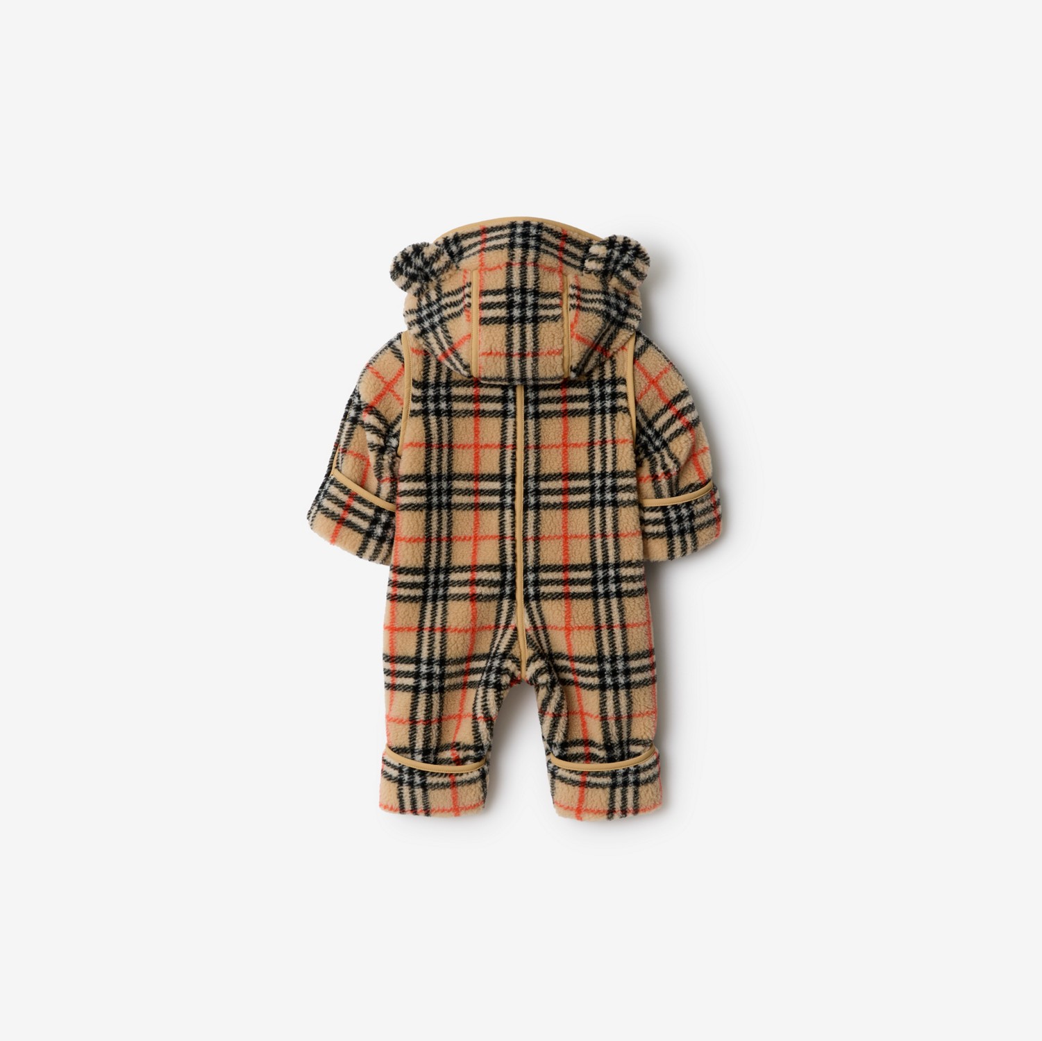 Check Fleece Hooded Jumpsuit in Sand beige - Children | Burberry
