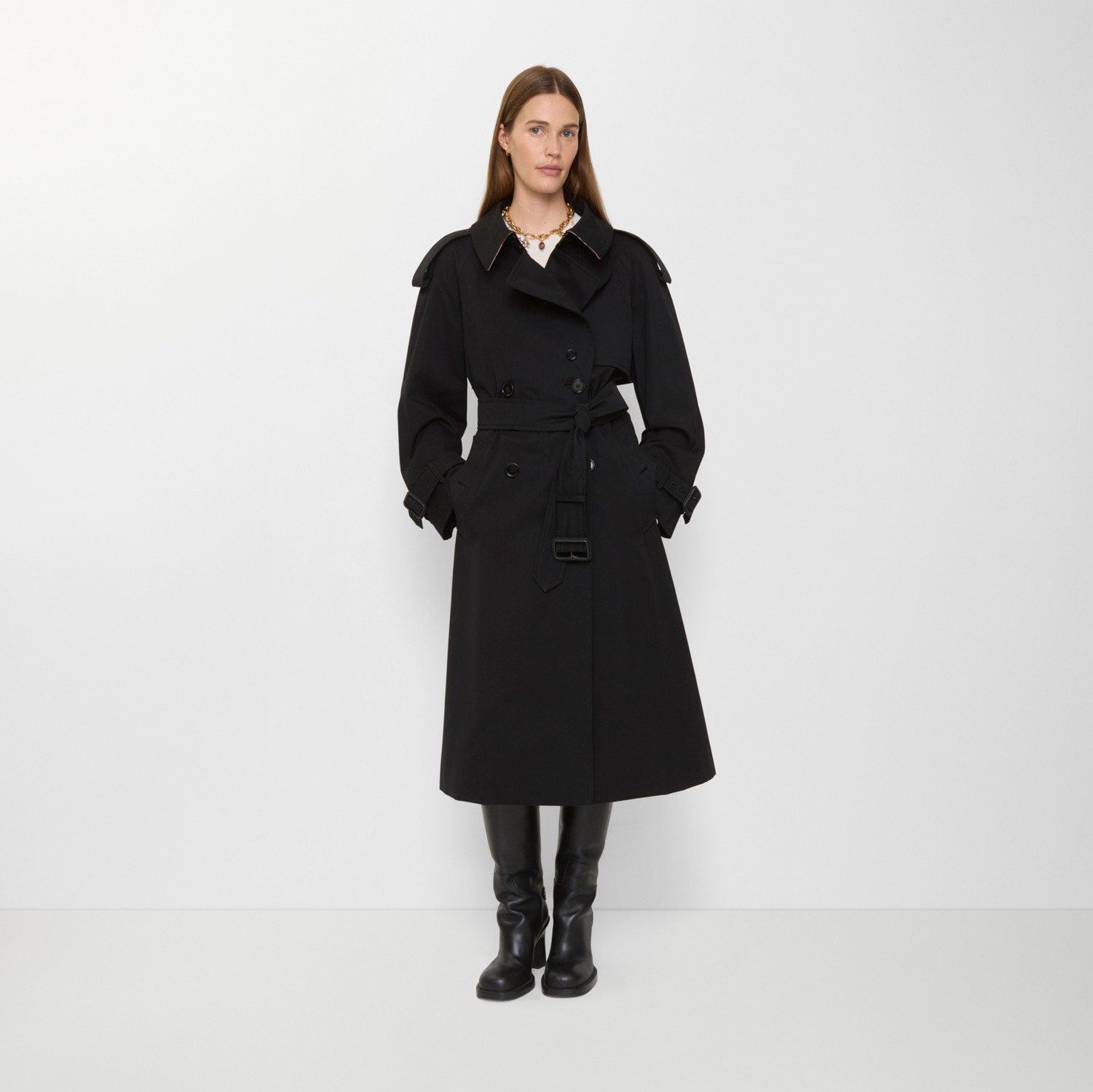 Long Gabardine Fitzrovia Trench Coat in Black - Women, Cotton