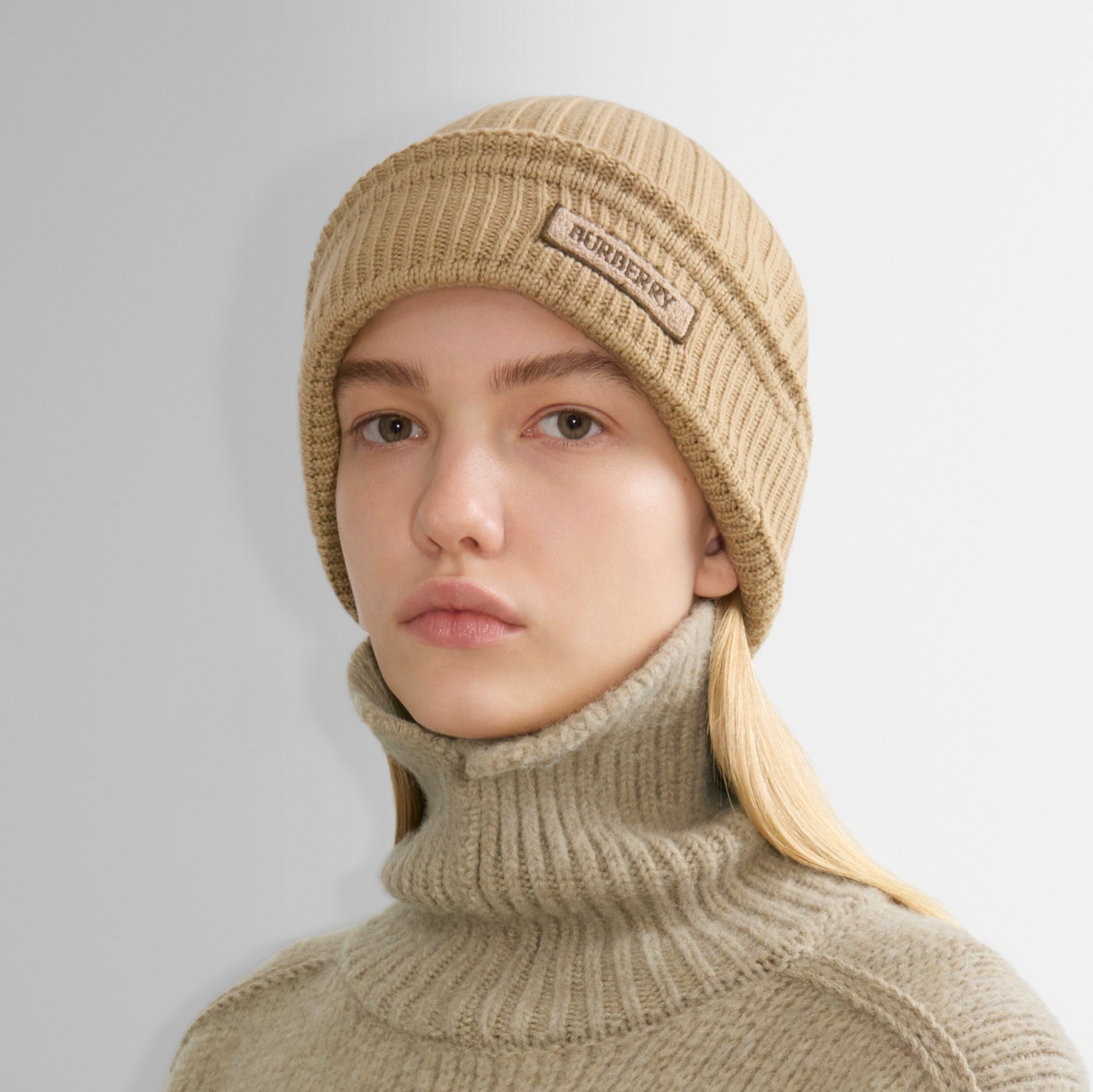 Logo Wool Beanie in Sand - Men | Burberry® Official