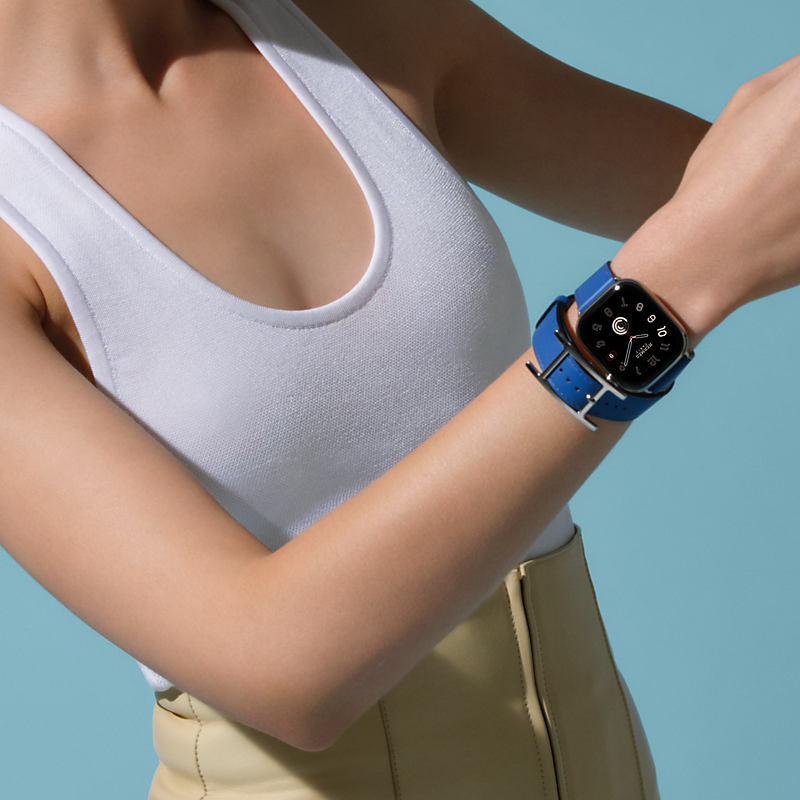 Band Apple Watch Hermès Double Tour 42 mm Hapi - Blue | Hermès
