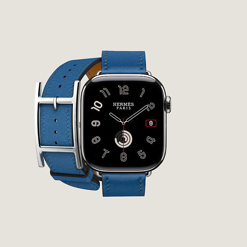 Band Apple Watch Hermès Double Tour 42 mm Hapi - Blue | Hermès