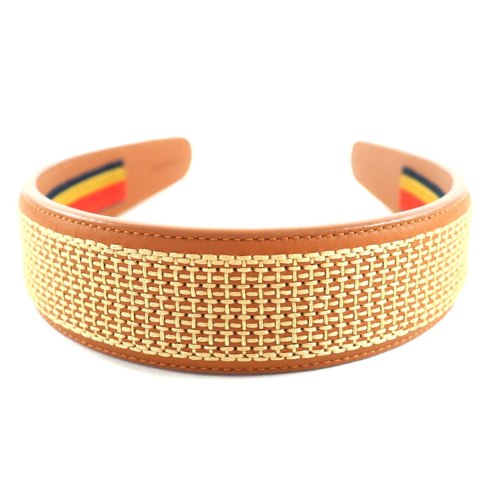 中古)Hermèsエルメス アートプリント ヘアバンド/黄色カチューシャ