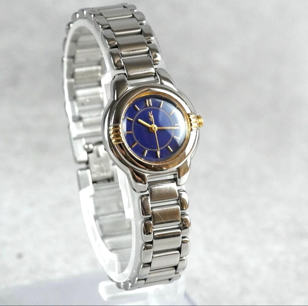 稼動品イヴサンローラン YSL 腕時計 クォーツ ブルー文字盤 レディース