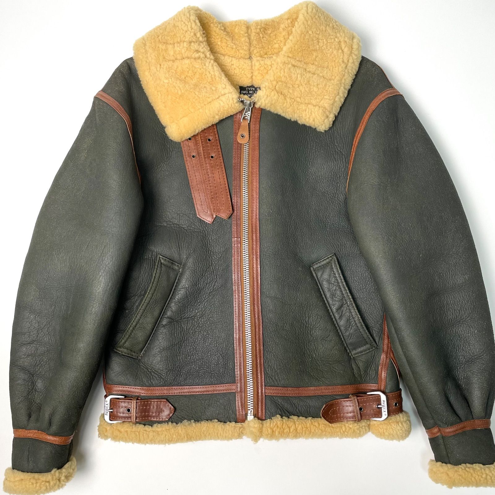 希少】米国製 AVIREX ムートンジャケット B-3 緑 36 フライト