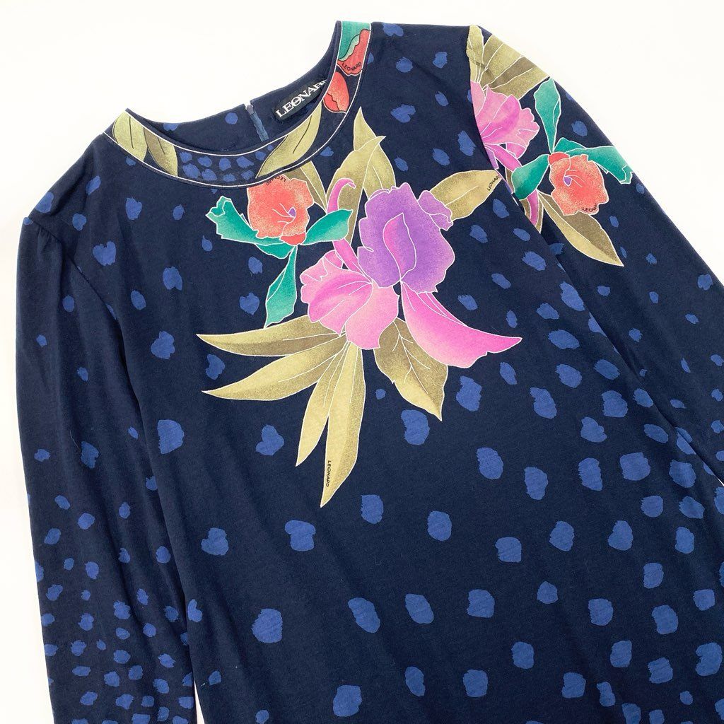 REONARD フラワープリント 長袖チュニック ネイビー REONARD フラワー