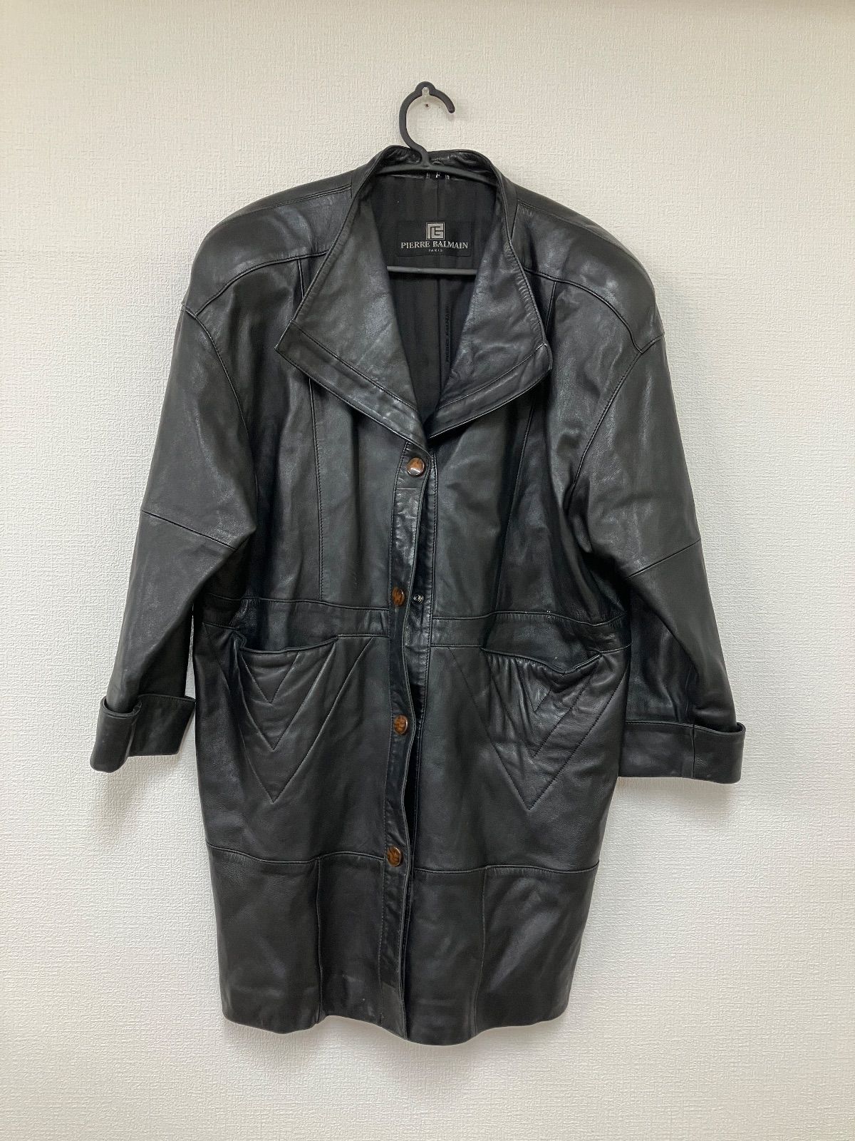 ピエールバルマン ダブルブレストレザーコート ブラック ヴィンテージ