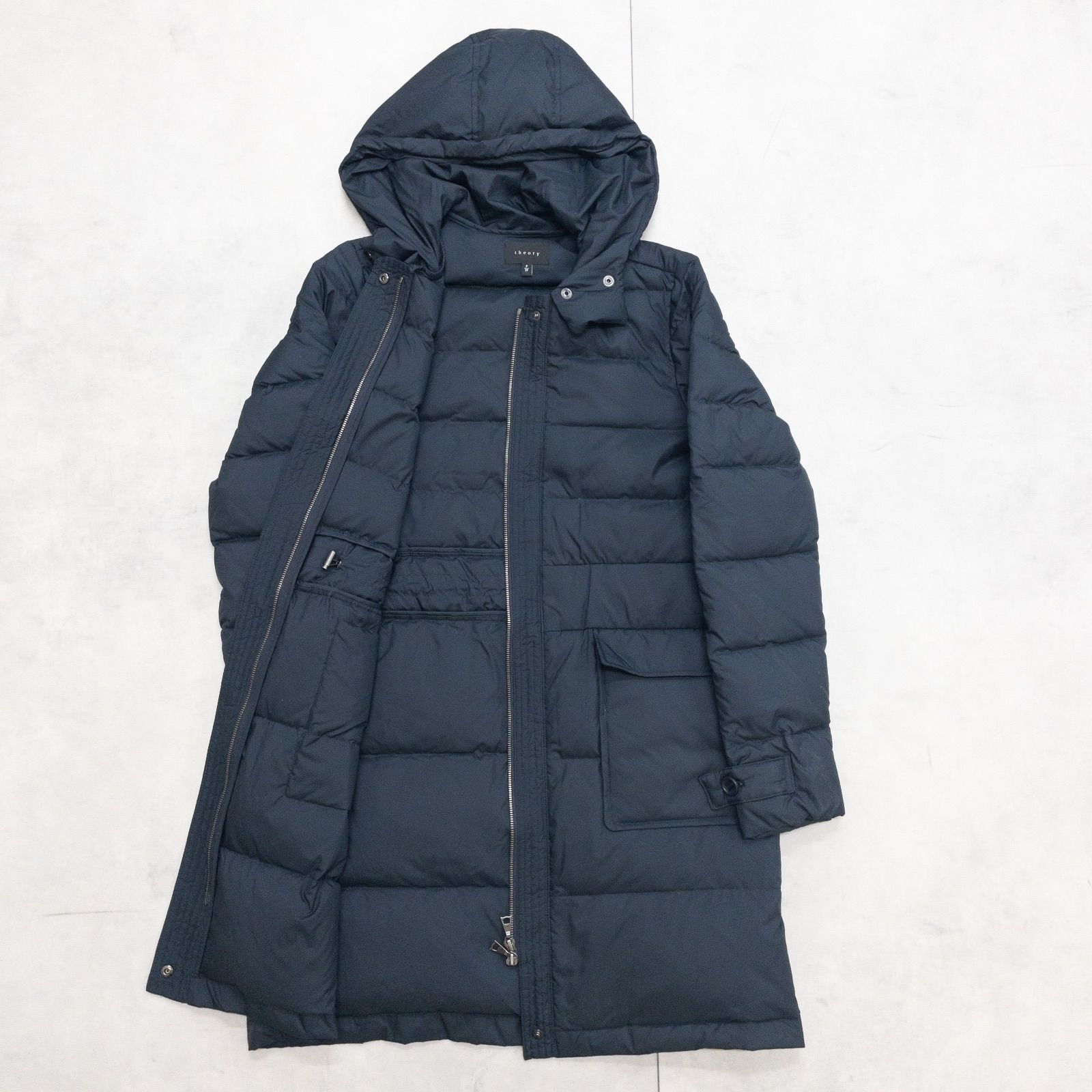 theory セオリー ダウンコート ロング フード ポリエステル ネイビー