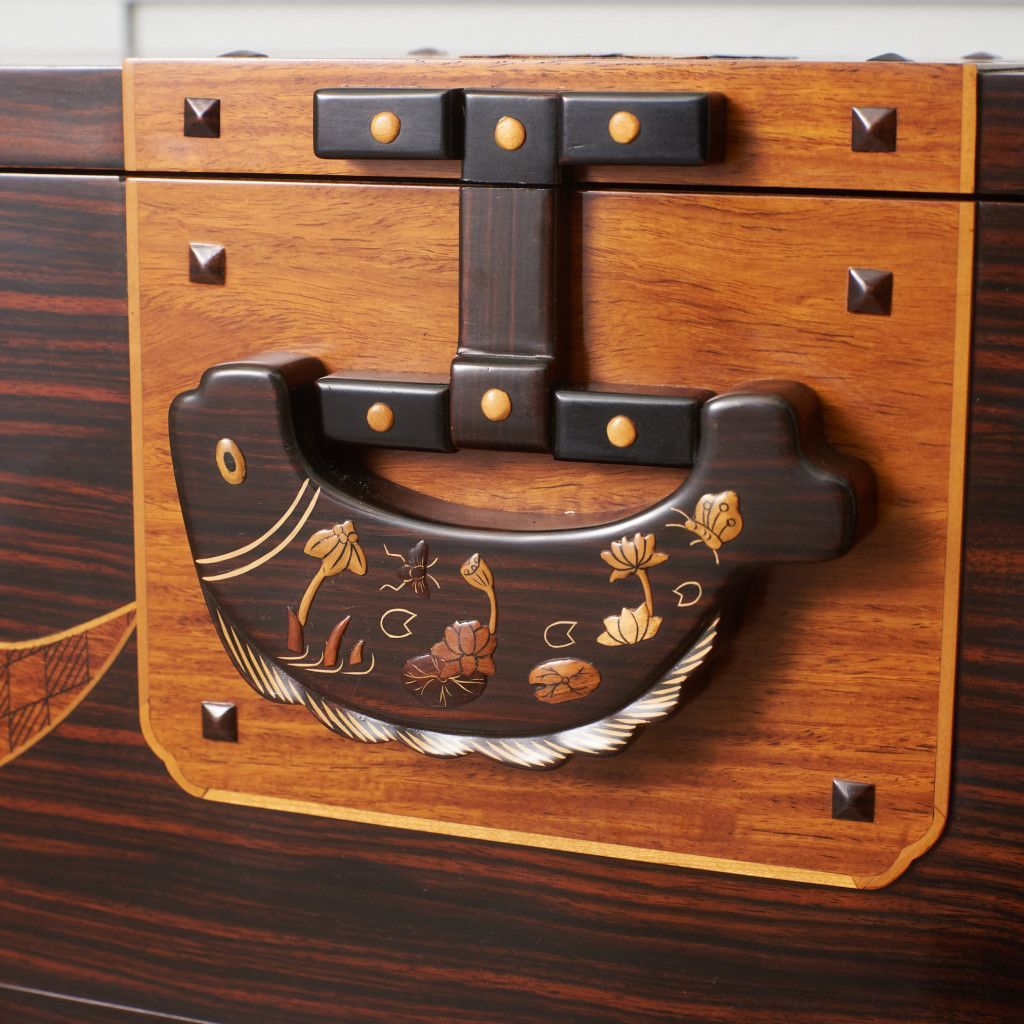 木象嵌 唐木無垢材 3段チェスト 鍵無 寄木 木象嵌 唐木無垢材 3段