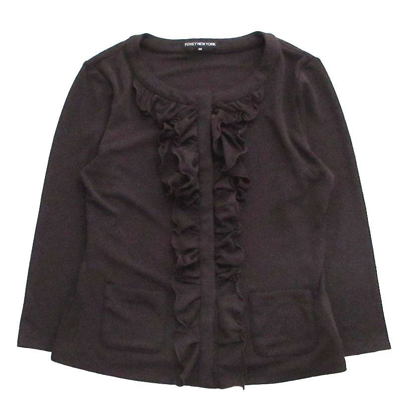 極美品】フォクシー レース切替 ニット カーディガン コットン 黒