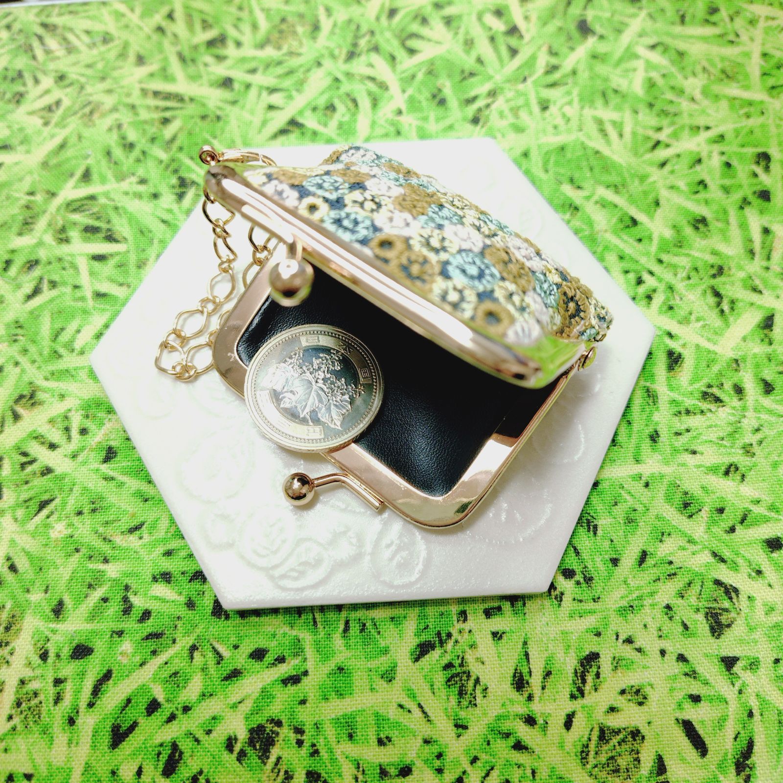 専用☆ミナペルホネン✨skyful グレーmix✨がま口印鑑ケース、チャーム