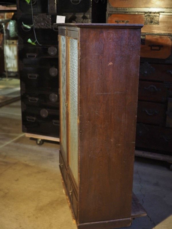 ビンテージ キャビネット 前硝子引出し箱 昭和レトロ 送料込み