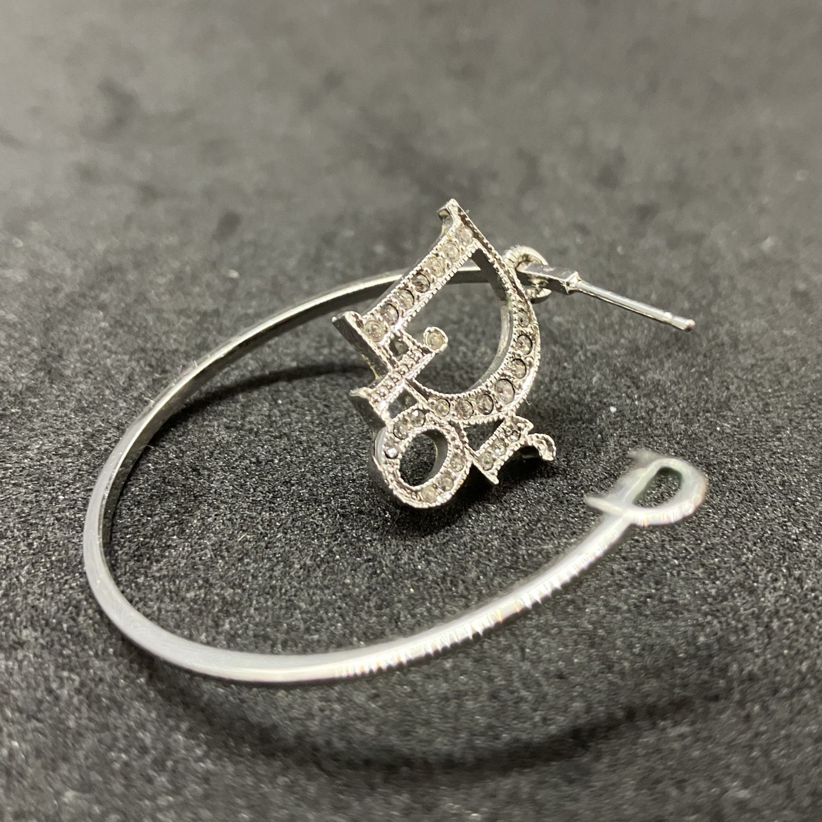 Christian Dior ディオール ピアス 片耳 ラインストーン シルバー 5006