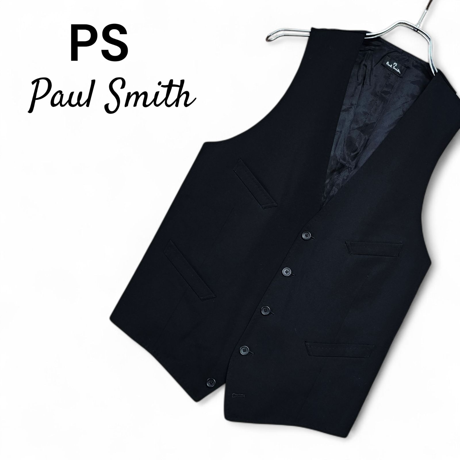 Paul Smith ポールスミス ブラック ジレ ベスト 前身ウール100% 後身