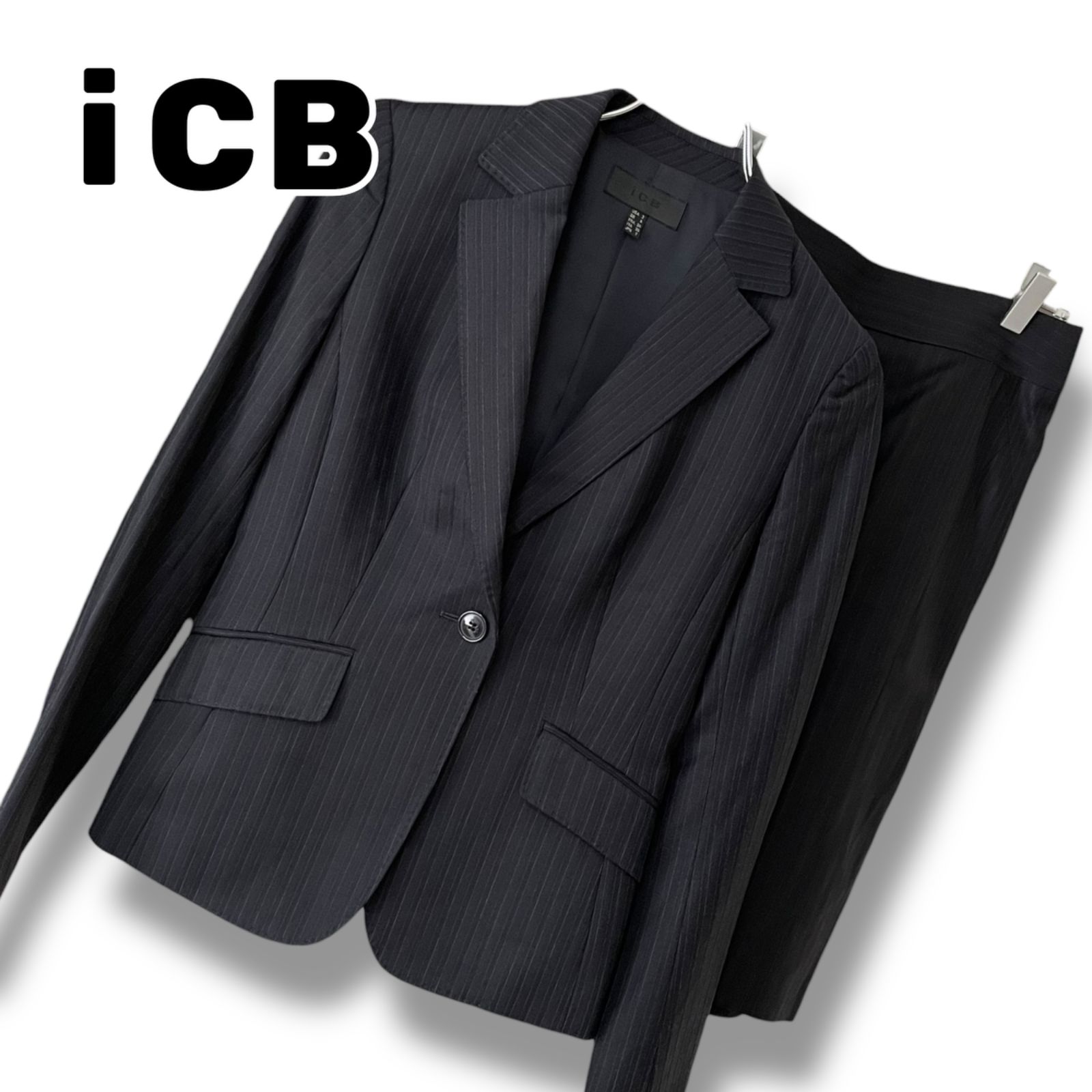 ICB アイシービー セットアップ スカート スーツ 7号 S ストライプ