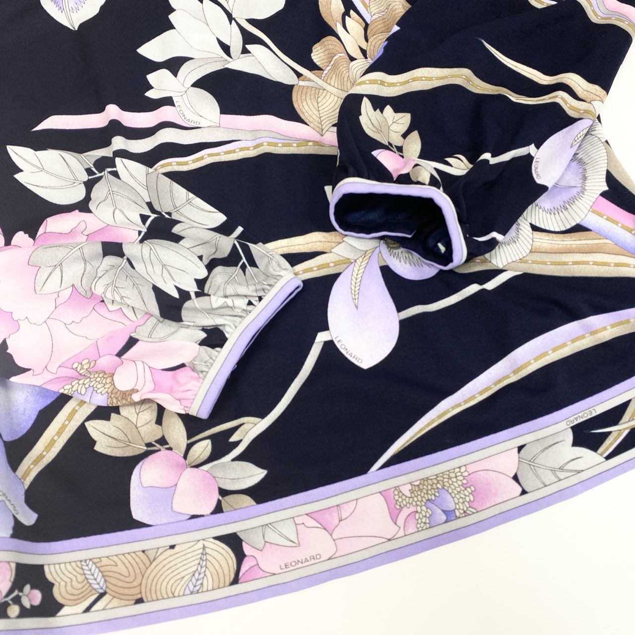 LEONARD カンカン素材 花柄 カットソー ベージュ L 美品] レオナール