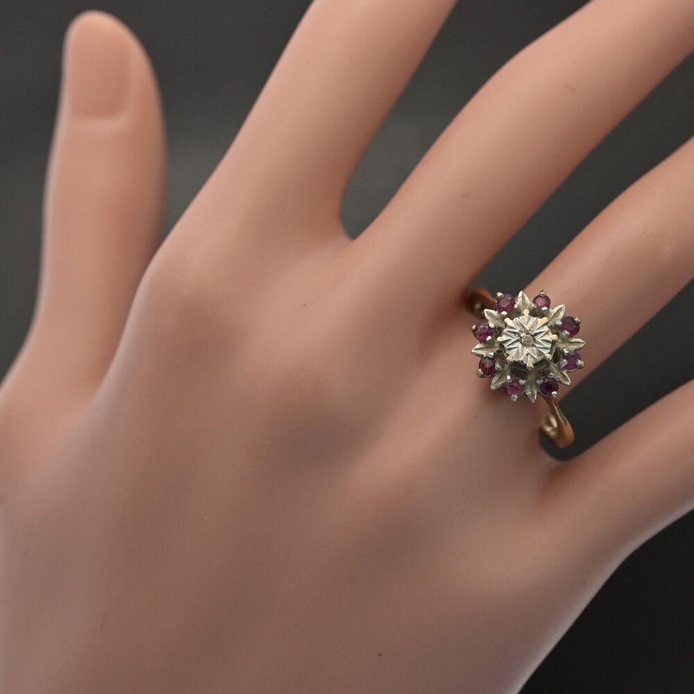 アンティーク フラワーモチーフ ルビー ダイヤモンド リング 指輪 K9