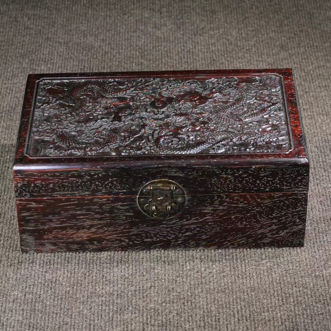 中国古美術☆骨董・紫檀木箱・細密彫刻収納箱・銭箱・アクセサリー箱