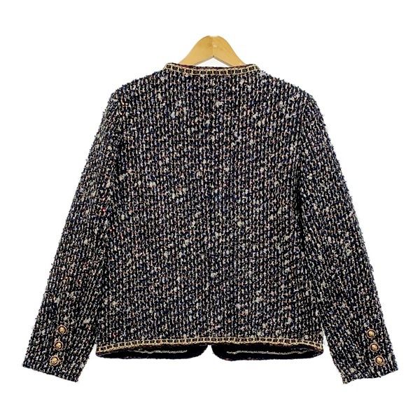 CHANEL シャネル ジャケット ラメツイード チェーントリム ノーカラー