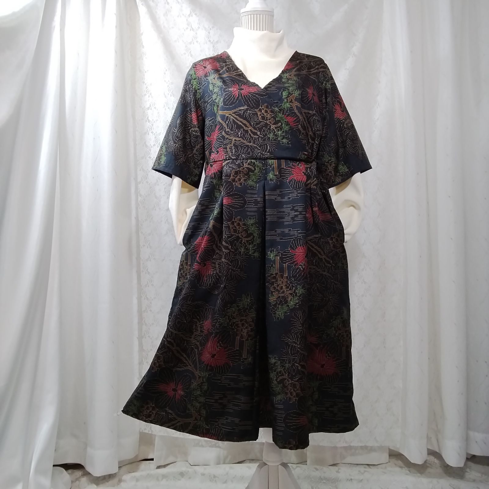 大島紬リメイクワンピース カシュクール前合わせ ワンピースとタンク