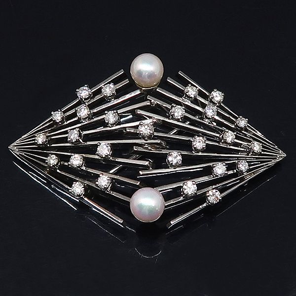 天然ボルダーオパール ダイヤ入 K18WG K14WGブローチ 帯留 ユーズド品