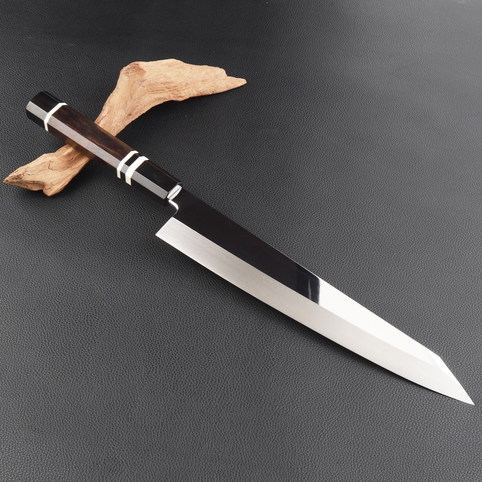 勘所型牛刀 9寸（刃渡り270mm）片刃 通常鏡面仕上げ 本刃付け 八角柄