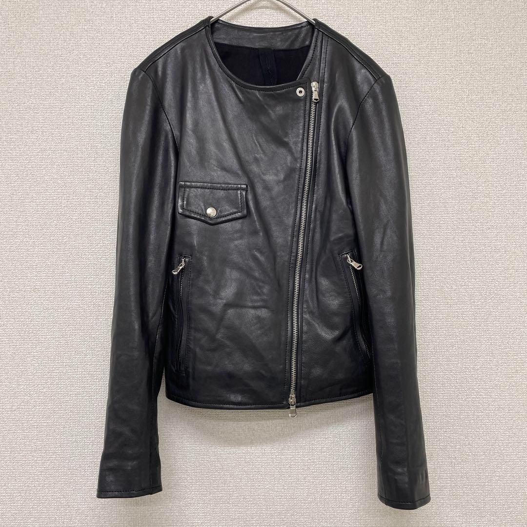 ◎MUSHER マーシャー ノーカラー ダブルライダースジャケット