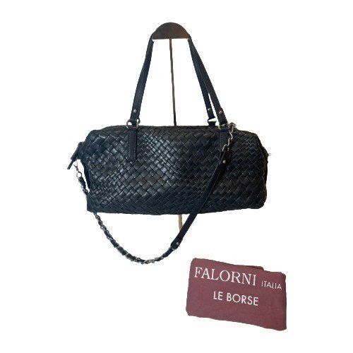 中古品】FALORNI ファロルニ ボストンバッグ レザー イントレチャート