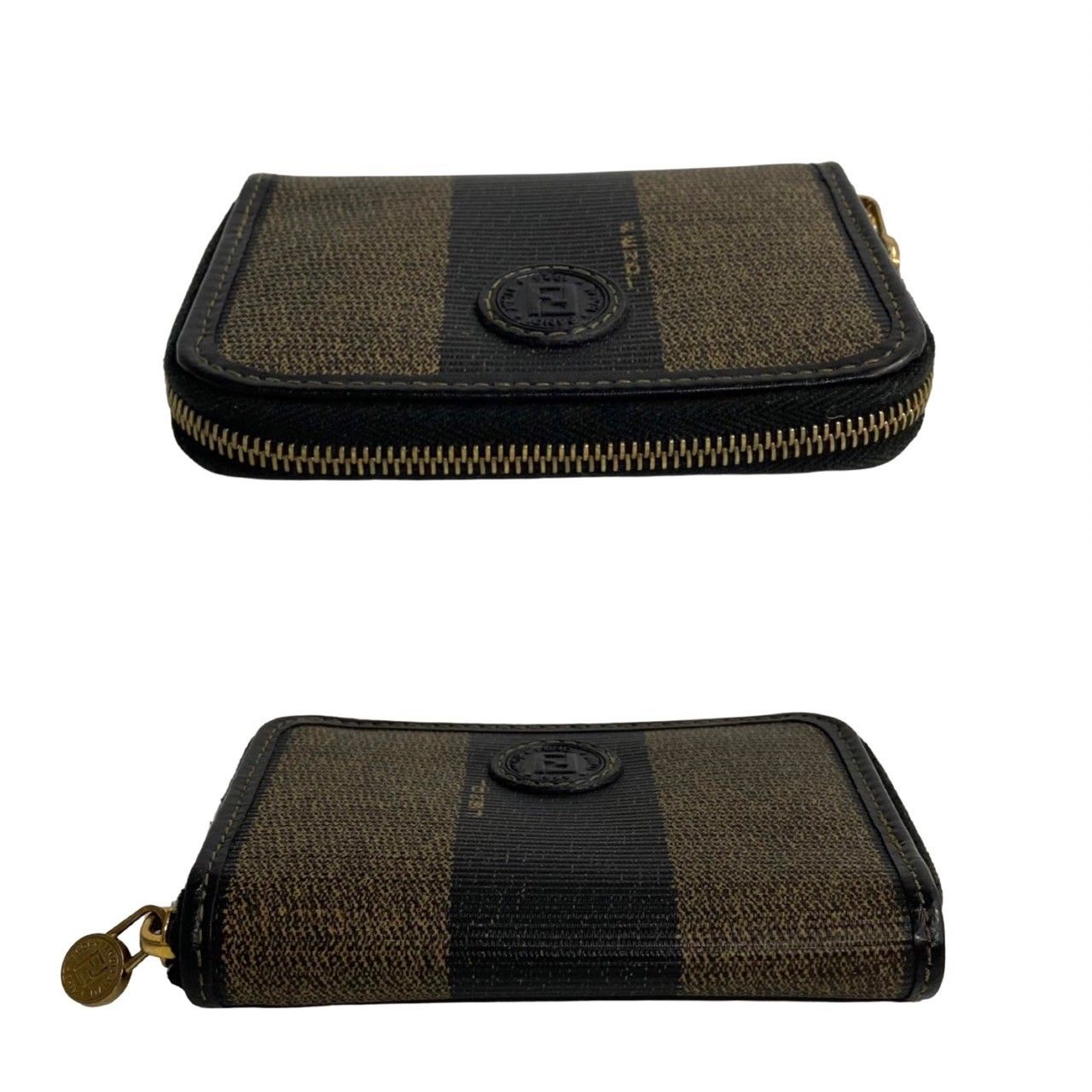 極 美品 FENDI フェンディ ペカン レザー PVC ブラック コインケース