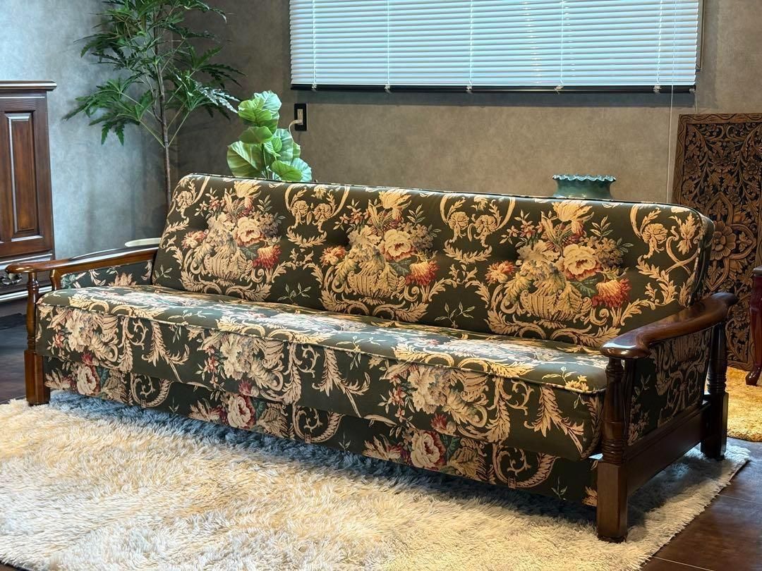 希少 カリモク コロニアル ソファベッド アンティーク ビンテージ