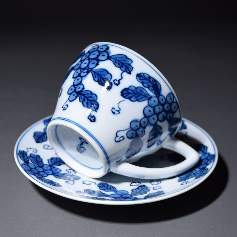 有田焼 源右衛門 染付葡萄 カップ&ソーサー コーヒーカップ コーヒー碗